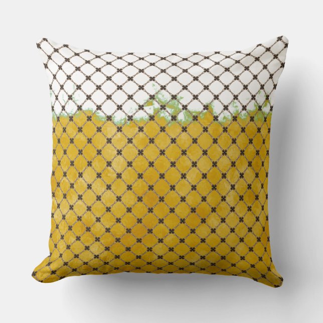 Abstract Yellow, White, Bronze Pattern Cushion (Front)