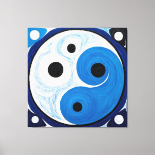 Abstract Yin Yang: Modernist Blue & White Canvas Print