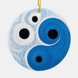 Abstract Yin Yang: Modernist Blue & White  Ceramic Tree Decoration