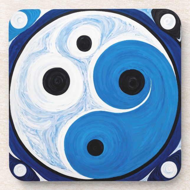 Abstract Yin Yang: Modernist Blue & White  Coaster (Front)