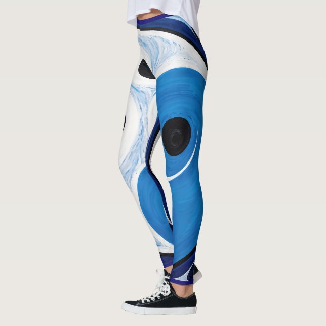 Abstract Yin Yang: Modernist Blue & White  Leggings (Left)