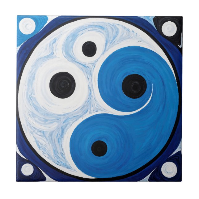 Abstract Yin Yang: Modernist Blue & White  Tile (Front)