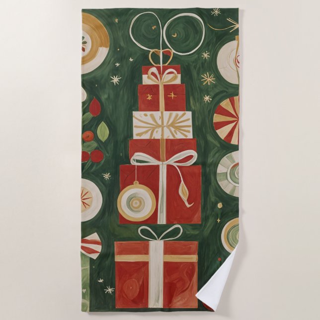 Abstract Yuletide Tapestry Beach Towel (Front)