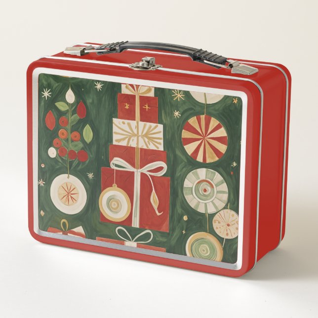 Abstract Yuletide Tapestry Metal Lunch Box (Front)