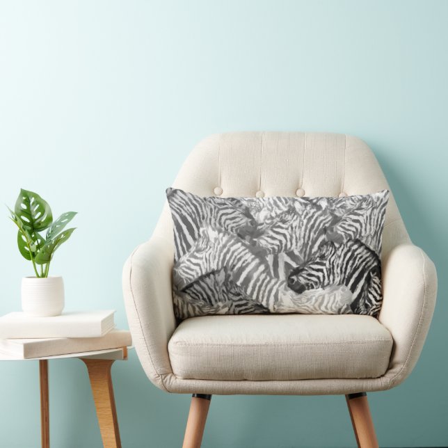 Abstract Zebra Art Black and White Lumbar Cushion (Chair)