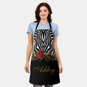 Abstract Zebra Flower Red Black White Gold Apron