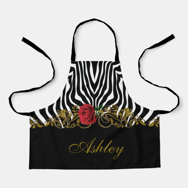 Abstract Zebra Flower Red Black White Gold         Apron (Front)