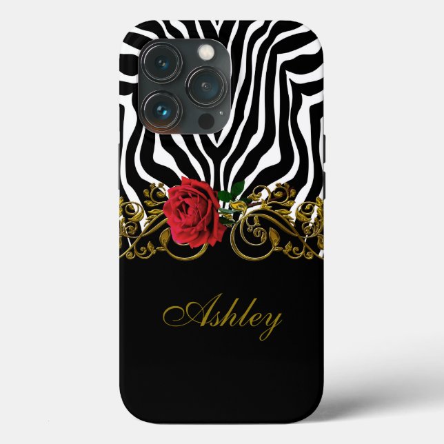 Abstract Zebra Flower Red Black White Gold         Case-Mate iPhone Case (Back)