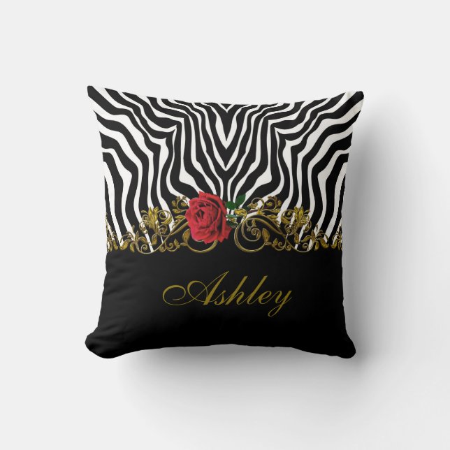 Abstract Zebra Flower Red Black White Gold         Cushion (Front)
