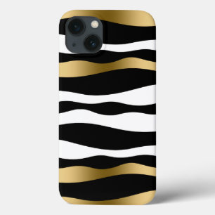 Abstract Zebra Stripes Black White & Gold iPhone 13 Case