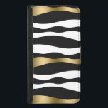 Abstract Zebra Stripes, Gold Black & White Samsung Galaxy S5 Wallet Case<br><div class="desc">Elegant black white and gold accents abstract wavy zebra stripes pattern</div>