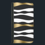 Abstract Zebra Stripes, Gold Black & White Samsung Galaxy S5 Wallet Case<br><div class="desc">Elegant black white and gold accents abstract wavy zebra stripes pattern</div>