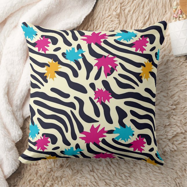 Abstract Zebra Stripes with Leaf Paint Splash Cushion (Blanket)