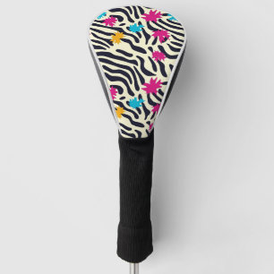 Abstract Zebra Stripes with Leaf Paint Splash Golf Head Cover