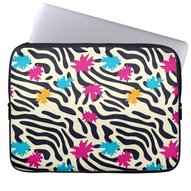 Abstract Zebra Stripes with Leaf Paint Splash Laptop Sleeve (Front)