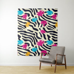 Abstract Zebra Stripes with Leaf Paint Splash Tapestry