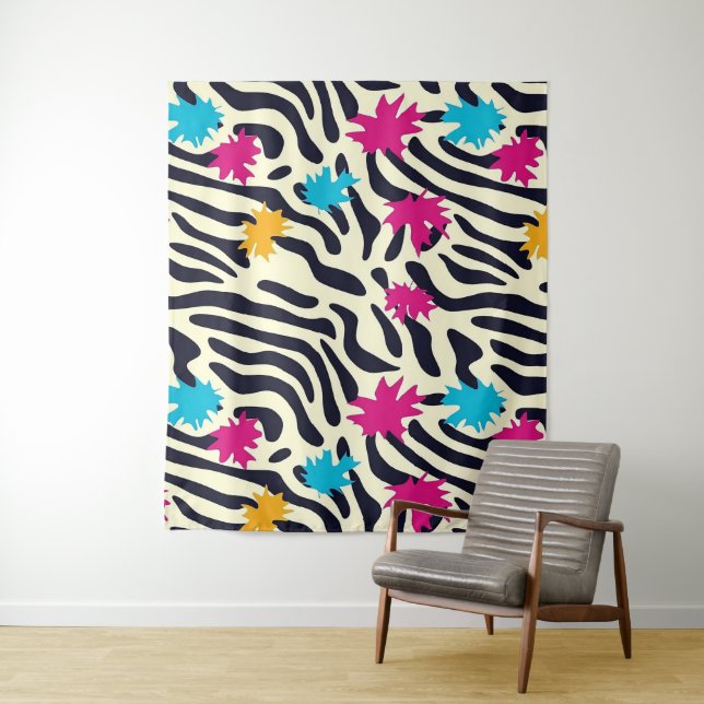 Abstract Zebra Stripes with Leaf Paint Splash Tapestry (In Situ)