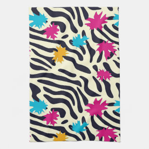 Abstract Zebra Stripes with Leaf Paint Splash Tea Towel