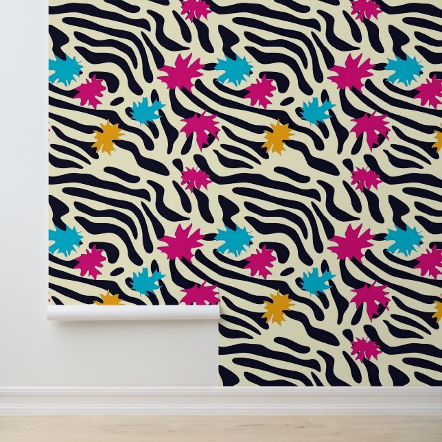 Abstract Zebra Stripes with Leaf Paint Splash Wallpaper (Application)