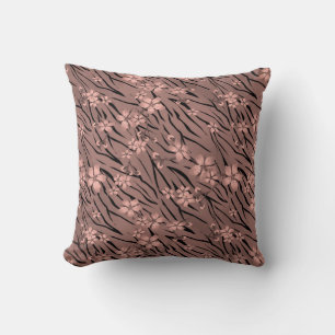 Abstract zebra tiger skin leather blooming flowers cushion