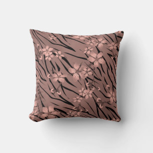 Abstract zebra tiger skin leather blooming flowers cushion