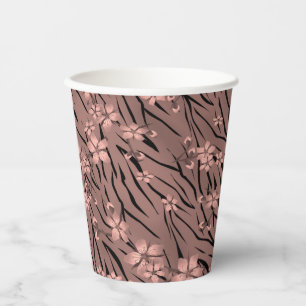 Abstract zebra tiger skin leather blooming flowers paper cups