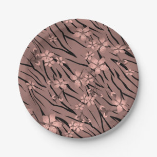 Abstract zebra tiger skin leather blooming flowers paper plate