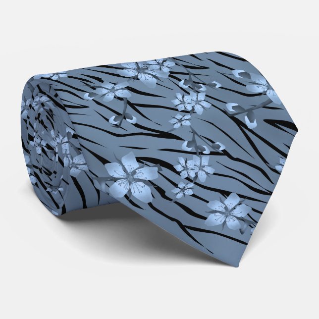 Abstract zebra tiger skin leather blooming flowers tie (Rolled)