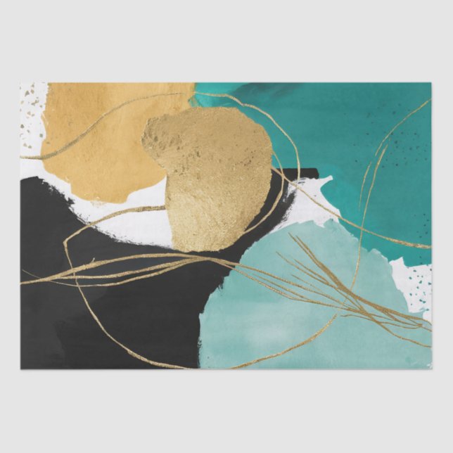 Abstract Zen Background Gold Black Green Decoupage Tissue Paper (Front)