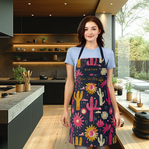 Abstract Zen Floral Design in Cactus Pink & Yellow Apron
