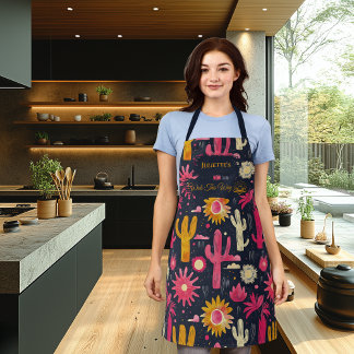 Abstract Zen Floral Design in Cactus Pink & Yellow Apron