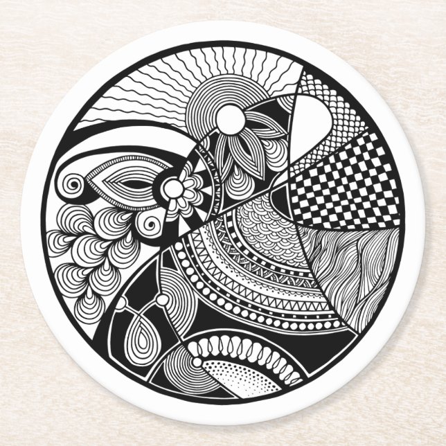 Abstract Zendala On Circle Round Paper Coaster (Front)