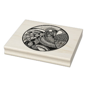 Abstract Zendala On Circle Rubber Stamp