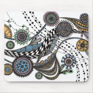 Abstract Zentangle Floral Art Desk Mat Mouse Pad