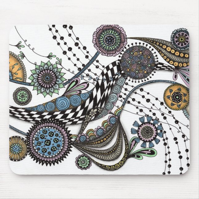 Abstract Zentangle Floral Art Desk Mat Mouse Pad (Front)
