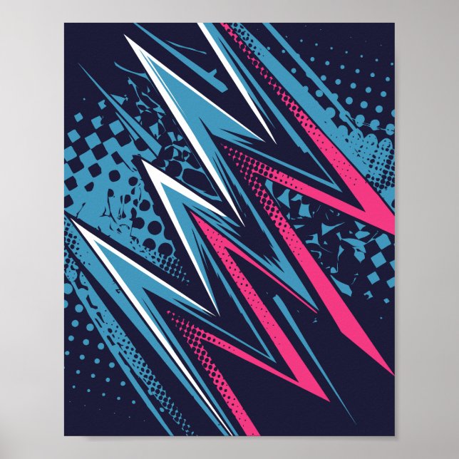 Abstract Zigzag Design in Cyan & Bright Pink Poster (Front)