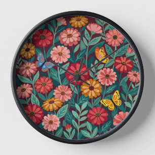 Abstract Zinnias Butterflies Art Clocks