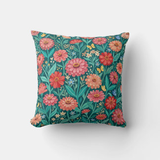 Abstract Zinnias Butterflies Throw Pillow