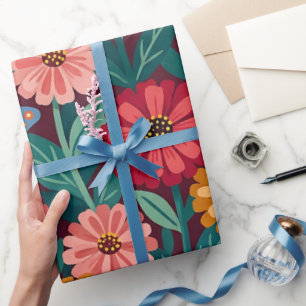 Abstract Zinnias Butterflies Wrapping Paper