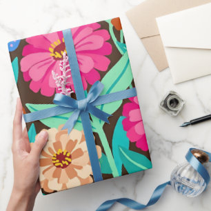 Abstract Zinnias Butterflies Wrapping Paper