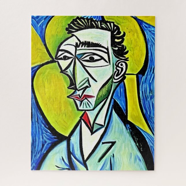 Abstracted Blue and Yellow Art Man Portrait Jigsaw Puzzle (Vertical)