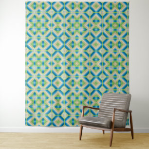 Abstraction geometric shapes blue green white elem tapestry