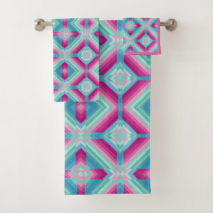 Abstraction geometric shapes blue pink turquoise e bath towel set
