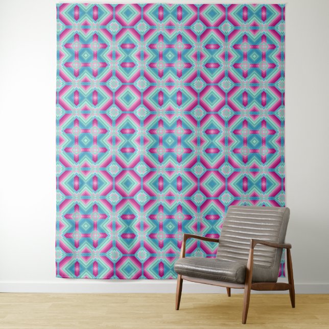 Abstraction geometric shapes blue pink turquoise e tapestry (In Situ)