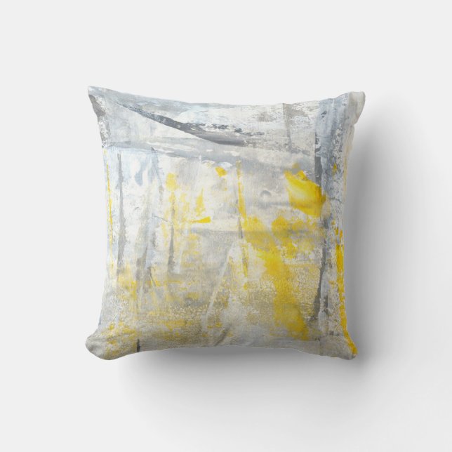 'Abstraction' Grey and Yellow Abstract Art Cushion (Front)