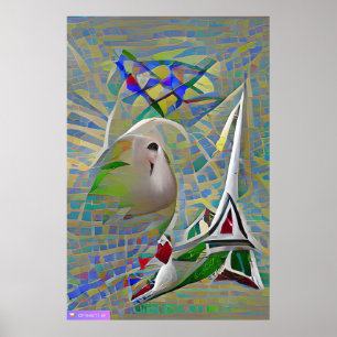 Abstraction - two birds flying over a colourful mo poster