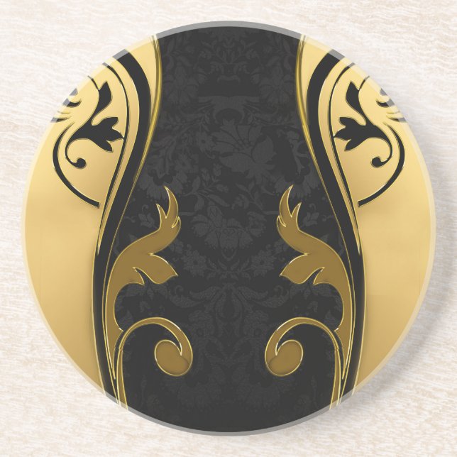 Abstracts featuring Gold accents on Black & White  Coaster (Front)