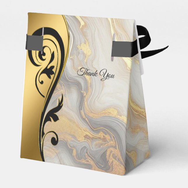 Abstracts Gold on Black & Mixed Marble Textures Favour Box (Back Side)