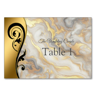 Abstracts Gold on Black & Mixed Marble Textures Table Number
