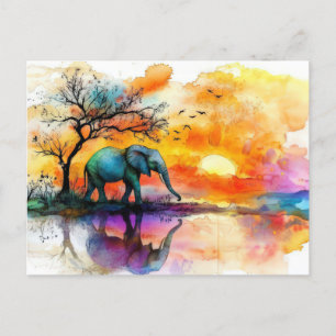 Abstrakte Aquarell Illustration eines Elefanten Postcard